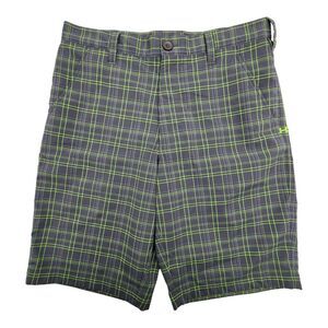 Under Armour Gray Neon Green‎ Plaid Active Stretch Classic Golf Shorts Mens 32
